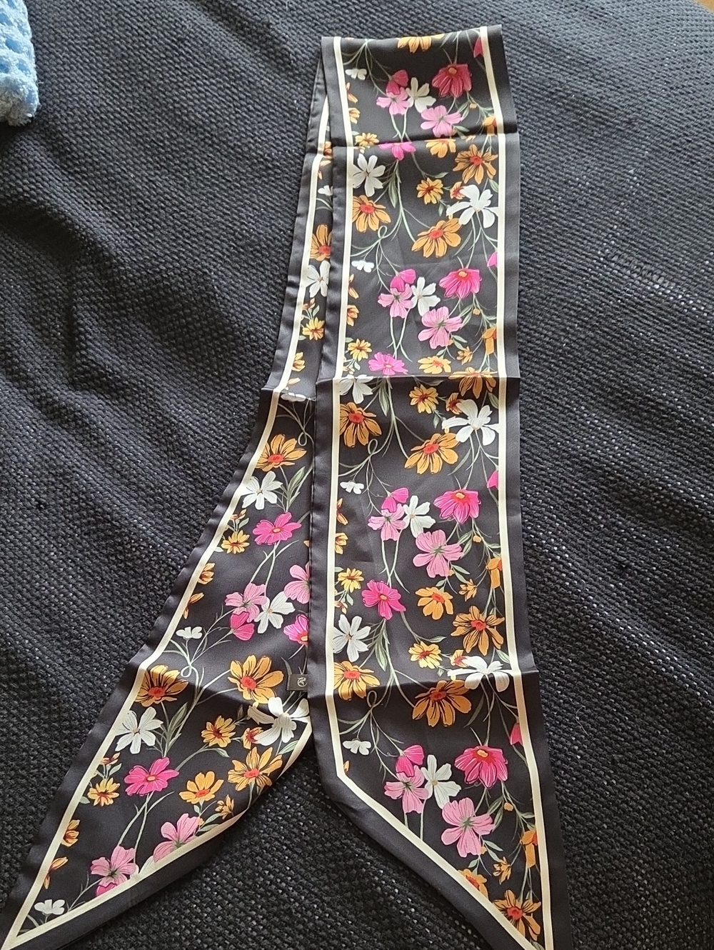 Women’s Black Floral Skinny Scarf Belt - Pink & Orange Floral